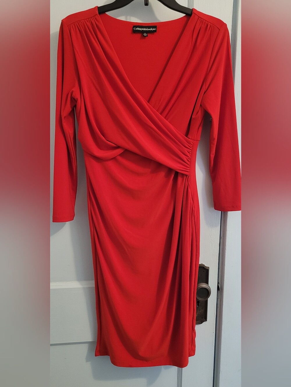 Catherine Malandrino Vibrant Red Wrap-Detail Long Sleeve Dress